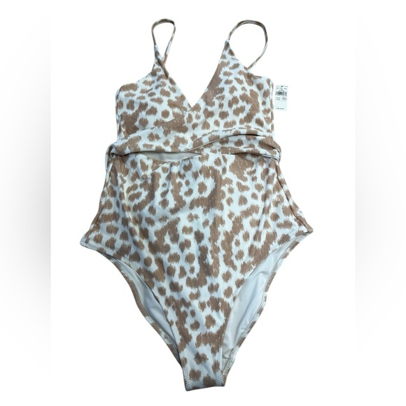 NWT Aerie Leopard LONG Full Coverage Wrap Top One Piece Swimsuit Sz M Long - Picture 2 of 14